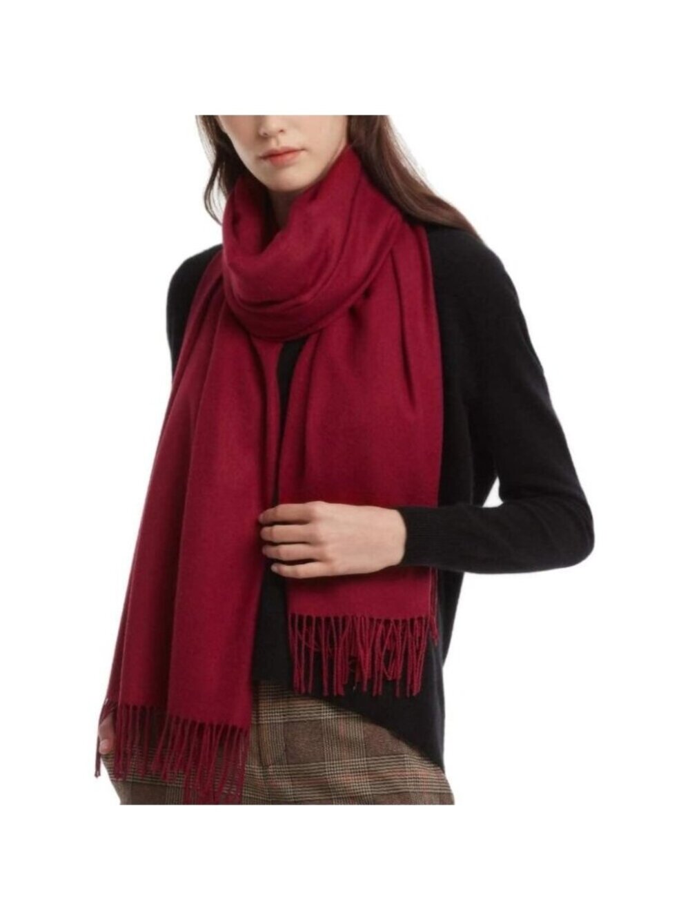 Women Wine Red Pashmina Shawl Wraps Cashmere Feel Winter Scarf Soft Warm Blanket